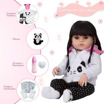 Boneca Tipo Reborn Morena Que Fala 46cm Roupa Panda Itens Boneca Tipo Reborn Morena Que Fala 46cm Roupa Panda Itens