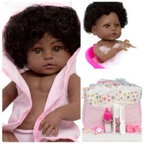 Boneca Tipo Reborn Negra Corpo de Vinil Enxoval Completo