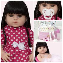 Boneca Tipo Reborn Nicole 46cm Morena Fofa 20 Itens Enxoval