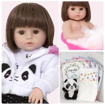 Boneca Tipo Reborn Panda Princesa Corpo de Vinil Com Itens