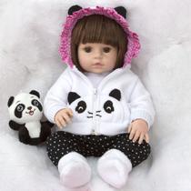 Boneca Tipo Reborn Panda Princesa Corpo de Vinil Com Itens