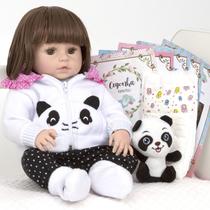 Boneca Tipo Reborn Panda Princesa Corpo de Vinil Com Itens