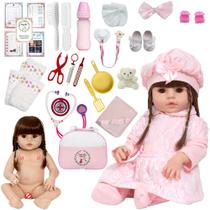 Boneca Tipo Reborn Princesa Vestido Rosa Kit Acessórios Luxo