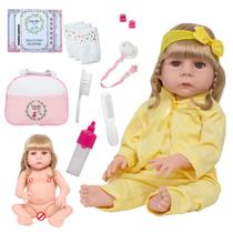 Boneca Tipo Reborn Recém Nascida 46cm Loira Fofinha Completa Boneca Tipo Reborn Recém Nascida 46cm Loira Fofinha Completa