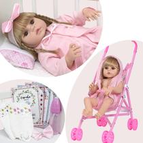 Boneca Tipo Reborn Recém Nascida Fofa Completa 46cm Carrinho Boneca Tipo Reborn Recém Nascida Fofa Completa 46cm Carrinho