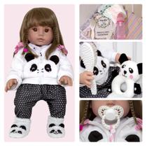 Boneca Tipo Reborn Silicone Pandinha Linda Princesa 15 Itens