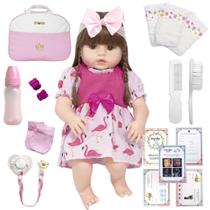 Boneca Tipo Reborn Vestido Rosa Enxoval Completo