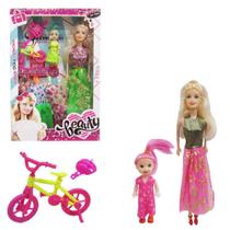 Boneca Troca Roupa Vestido Mae E Filha Com Bicicleta 7 Peças Boneca Troca Roupa Vestido Mae E Filha Com Bicicleta 7 Peças
