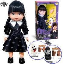 Boneca Vavazinha Wandinha Addams Vandinha Brinquedo Dia das Crianças Bruxas Festa Fantasia Baile para Meninas com Mãozinha e Fantasminha - Angel Toys