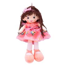 Boneca Vestido Rosa Cabelo Castanho Escuro Encaracolado 46cm