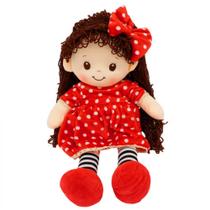 Boneca Vestido Vermelho Cabelo Cacheado 48cm