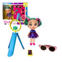 Boneca Vicky Blogueira Com Acessórios Tripé Óculos Celular Brinquedo Infantil Menina Presente Criança - Anjo