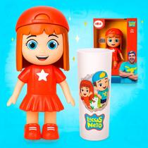 Boneca Youtuber Gi Aventureira Vermelha Luccas Neto 15cm Série Brinquedos de Menina Elka com Copo de Presente