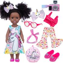 Boneca ZQDOLL de silicone preto afro-americano de 14,5 polegadas com acessórios Boneca ZQDOLL de silicone preto afro-americano de 14,5 polegadas com acessórios