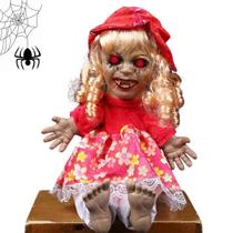 Boneca Zumbi Assustadora Halloween Dia das Bruxas Festa Tematica Grito Acende Olhos Movimento Mal Assombrada Decoraçao