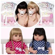 Bonecas Gêmeas Reborn Realista Grande 46cm Bolsa Acessórios Bonecas Gêmeas Reborn Realista Grande 46cm Bolsa Acessórios