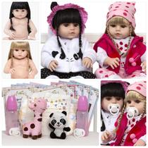 Bonecas Gêmeas Tipo Reborn Corpo Vinil Girafa Panda Pelúcia Bonecas Gêmeas Tipo Reborn Corpo Vinil Girafa Panda Pelúcia