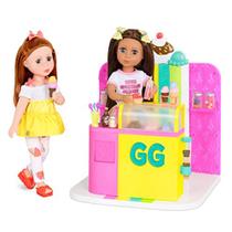 Bonecas Glitter Girls - Conjunto de 79 peças para sorveteria - Guloseimas para brincar, potes de doces e prateleiras de armazenamento - Acessórios de boneca de 14 polegadas para crianças a partir de 3 anos - Brinquedos infantis