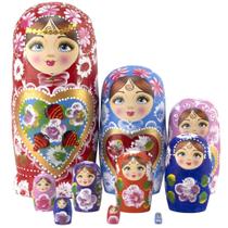Bonecas Matryoshka russas coloridas pintadas à mão - 10 camadas Bonecas Matryoshka russas coloridas pintadas à mão - 10 camadas
