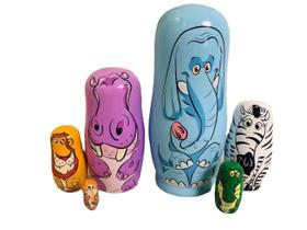 Bonecas Matryoshka russas de 6 camadas com desenhos de animais, cores Bonecas Matryoshka russas de 6 camadas com desenhos de animais, cores