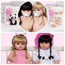 Bonecas Reborn Gêmeas Corpo de Vinil 46cm Bailarina Panda Bonecas Reborn Gêmeas Corpo de Vinil 46cm Bailarina Panda