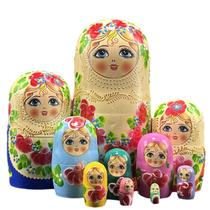 Bonecas russas de nidificação de 10 camadas feitas à mão, design floral Bonecas russas de nidificação de 10 camadas feitas à mão, design floral