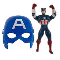 Boneco 25Cm Action Figure Capitão America + Mascara 16Cm Nº8