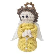 Boneco Anjo da Guarda Amarelo Crochê 17x8,5cm