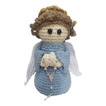 Boneco Anjo da Guarda Azul Crochê 16x8,5cm