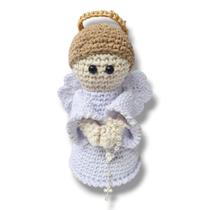 Boneco Anjo da Guarda Branco Crochê 16x8,5cm