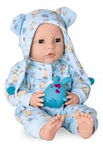 Boneco bebê 36cm new born menino com mamadeira pijama azul divertoys 8391 Boneco bebê 36cm new born menino com mamadeira pijama azul divertoys 8391