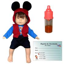 Boneco Bebê Menino Mickey Mouse Com Acessórios Mamadeira E Certidão - Disney - Roma Brinquedos