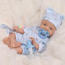 Boneco Bebê Reborn 30cm Silicone Sólido Menino Olhos Azuis com Acessórios Brastoy Boneco Bebê Reborn 30cm Silicone Sólido Menino Olhos Azuis com Acessórios Brastoy