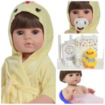 Boneco Bebê Reborn Arthur Roupão Bichinho + Kit 12 Itens