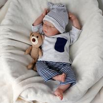 Boneco Bebê Reborn Brastoy Realista Silicone 48cm Conjunto de Roupa Chupeta Mamadeira e Pelúcia Pode Dar Banho Roupa