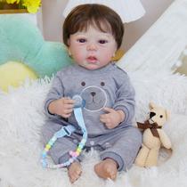 Boneco Bebê Reborn Brastoy Silicone 48cm Conjunto de Roupa Mamadeira Chupeta Pelucia Boneco Bebê Reborn Brastoy Silicone 48cm Conjunto de Roupa Mamadeira Chupeta Pelucia