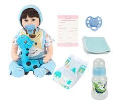 Boneco Bebê Reborn Com Babador Girafa E Acessórios Baby Star