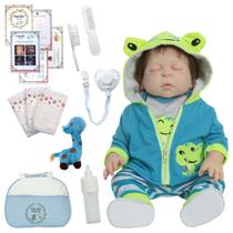 Boneco Bebê Reborn Fio a Fio Menino Jacarezinho Bolsa Itens