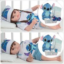 Boneco Bebê Reborn Gêmeos Casal Corpo de Vinil Roupa Stitch