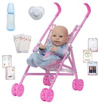 Boneco Bebe Reborn Masculino 43cm Careca + Carrinho Infantil Boneco Bebe Reborn Masculino 43cm Careca + Carrinho Infantil