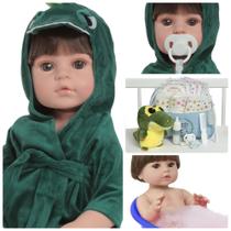 Boneco Bebê Reborn Masculino Fofinho Roupão Enxoval Completo