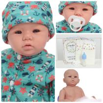 Boneco Bebê Reborn Masculino Olhos Azuis 48cm Com Acessórios