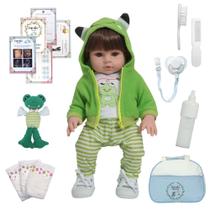 Boneco Bebê Reborn Menino 46cm Enxoval Sapinho Pode Banho