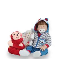 Boneco Bebê Reborn Menino Cabelo Fio a Fio Roupa Macaco
