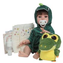 Boneco Bebê Reborn Menino Conjunto Jacaré 12 Acessórios Boneco Bebê Reborn Menino Conjunto Jacaré 12 Acessórios