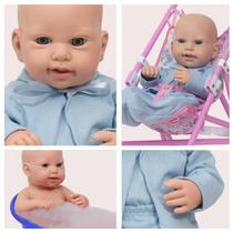 Boneco Bebe Reborn Menino Realista Com Carrinho Pijama Azul