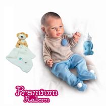 Boneco Bebê Reborn Menino Realista e Naninha Dormir Urso - Milk Brinquedos