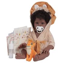 Boneco Bebê Reborn Menino Realista Negro Enxoval Leãozinho Boneco Bebê Reborn Menino Realista Negro Enxoval Leãozinho