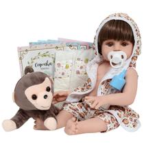 Boneco Bebê Reborn Menino Saída de Banho Macaquinho 12 Itens Boneco Bebê Reborn Menino Saída de Banho Macaquinho 12 Itens