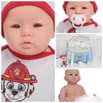 Boneco Bebe Reborn Príncipe 48cm Com Bolsa Kit Acessórios Boneco Bebe Reborn Príncipe 48cm Com Bolsa Kit Acessórios